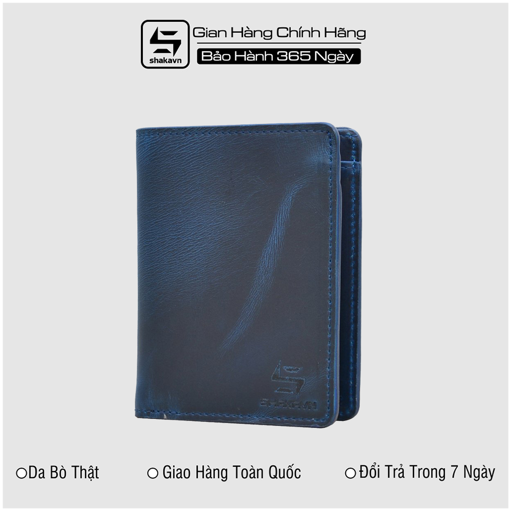 Ví Đứng Nam, Bóp Nam Da Bò Pullup Dáng Đứng Nhỏ Gọn Đựng Vừa Các Loại Giấy Tờ Shakavn SK303D (Xanh Navy)
