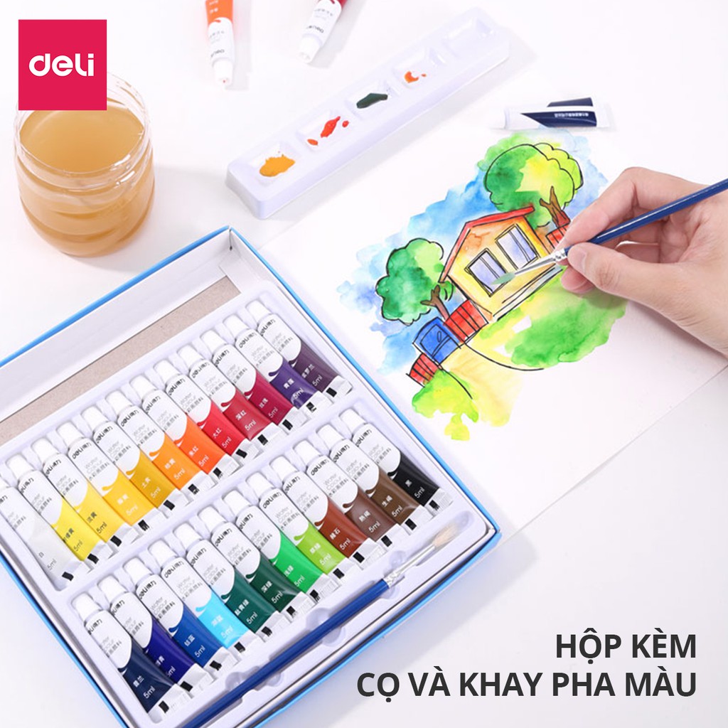 Màu nước dạng tuýp 5ml deli - 12 màu/18 màu/24 màu - 73859 / 73860 / 73861