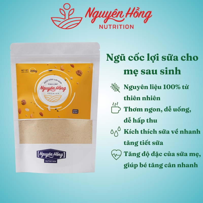 Ngũ cốc lợi sữa túi 300Gram – Nguyên Hồng – Bột ngũ cốc lợi sữa cho mẹ sau sinh từ 16 loại hạt tự nhiên cao cấp