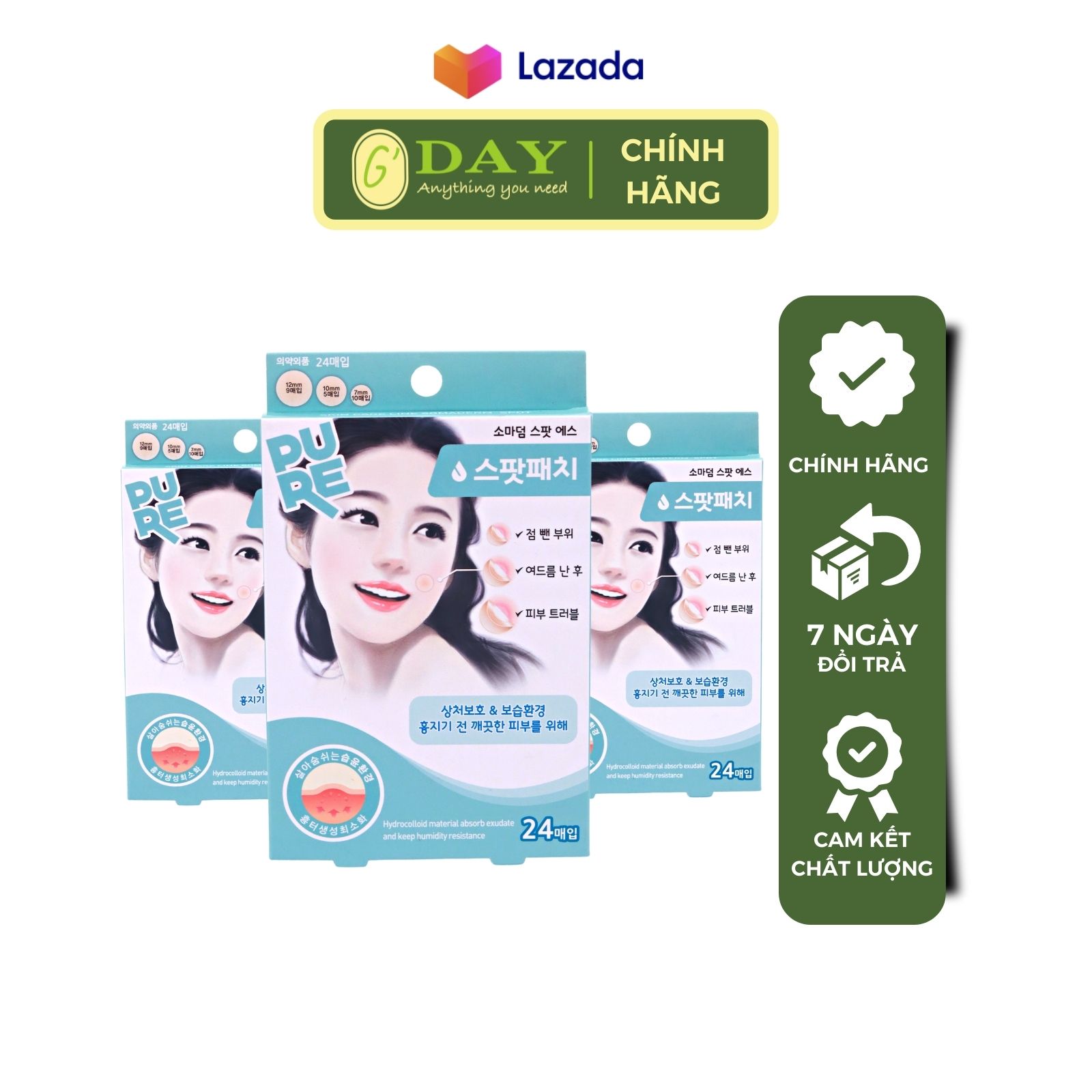 YOUNG CHEMICAL Combo 3 miếng dán mụn Somaderm Spot 24pcs (3 size – 24 miếng Hãng Young Chemical- Hàn Quốc)