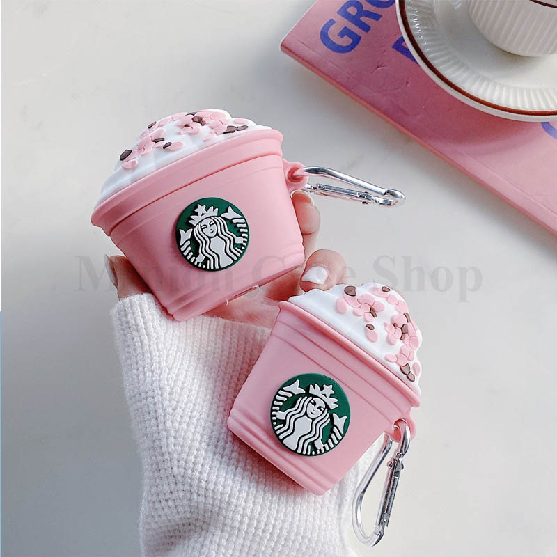 Ốp airpod, bao silicon, case airpod 1,2,i11,i12 & airpod pro.... starbuck hồng silicon 3d cao cấp