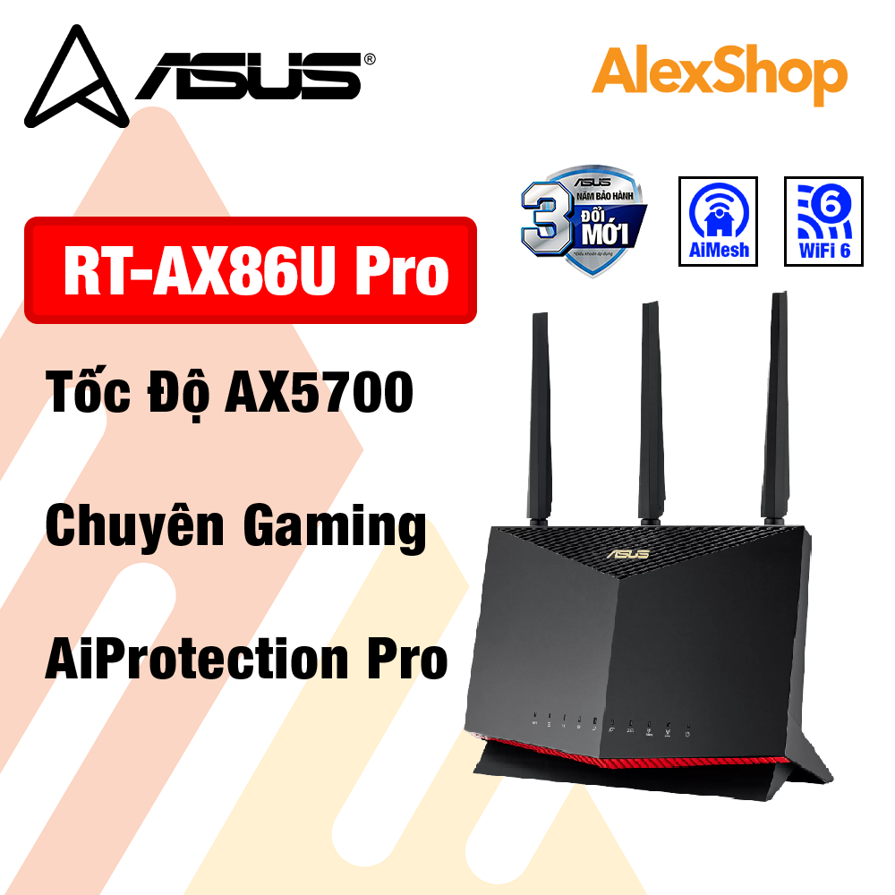 Router wifi 6 gaming asus rt ax86 pro, ai mesh, chuẩn băng thông ax5700