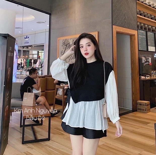 Văn đức Fashion -(HOT) TỔNG KHO Áo babydoll Pha Đen Trắng Tiểu Thư Buộc Dây G4