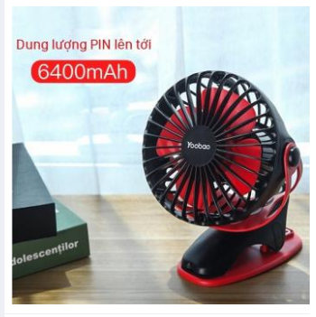 Quạt kẹp mini tích điện pin sạc siêu bền dùng thoải mái 32 giờ với 4 tốc độ quạt Yoobao Y- F04 ( Pin siêu khủng 6400mAh)
