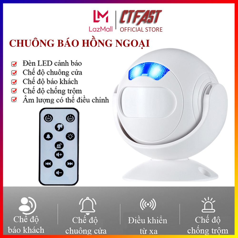 Chuông Báo Khách Cửa Hàng, Báo Động Chống Trộm Cảm Biến Hồng Ngoại CTFAST 01 - Chuông Cửa Báo Khách Ghé Thăm, Dọa Trộm Xâm Nhập, Ánh Sáng Đèn Ngủ