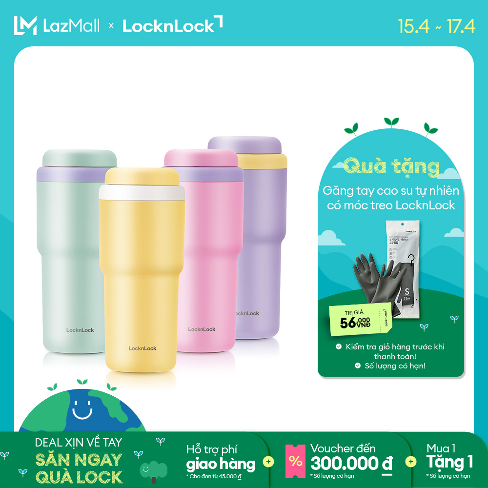 Bình giữ nhiệt Lock&Lock Daily Macaron LHC3292 - 480ml - Thép không gỉ, nắp bật 1 chạm, 4 màu, giữ nhiệt đến 12h