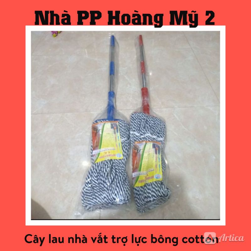 Cây Lau Nhà Vắt Trợ Lực - Bông Cotton - Cán Inox