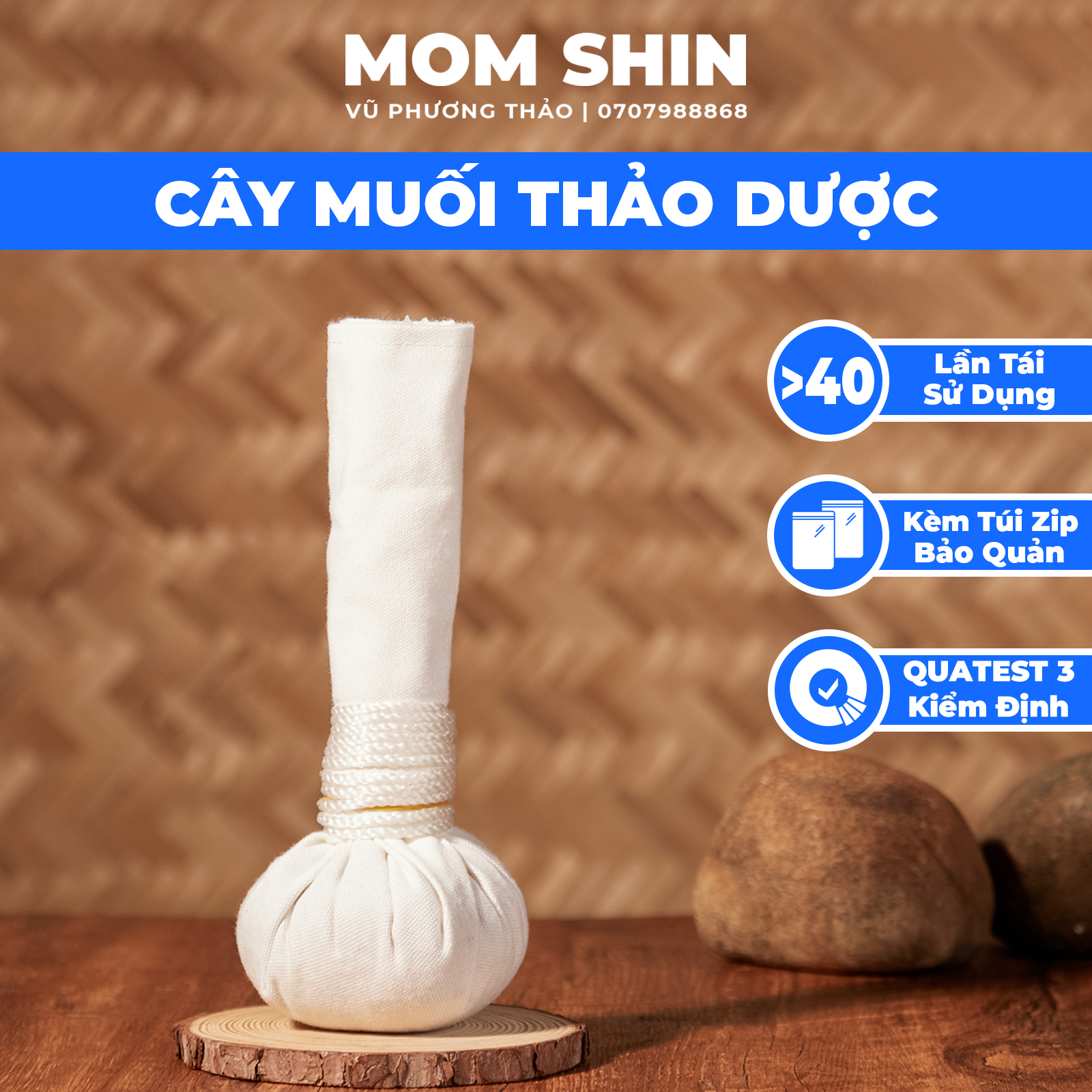 Cây muối thảo mộc MOM SHIN, chườm áp mắt mũi mặt, cây muối chườm mắt sau sinh, giảm thâm quần mắt