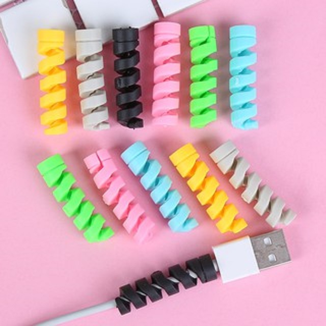 Bảo vệ cáp sạc dạng lò xo, hình con thú, bộ gồm 2 đầu bảo vệ cáp sạc iphone, samsung
