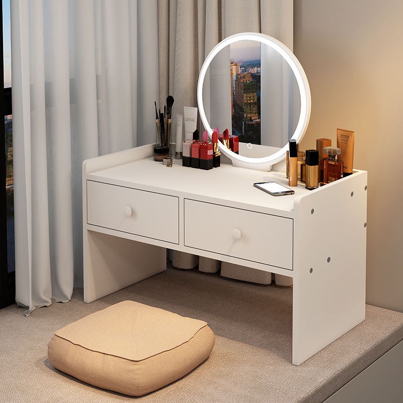 Bàn trang điểm bàn phấn gỗ đèn led ngồi bệt HOLI MALL (AK12) 60x40cm hai màu trắng và hồng kèm gương cao 40cm cực xinh cho các nàng