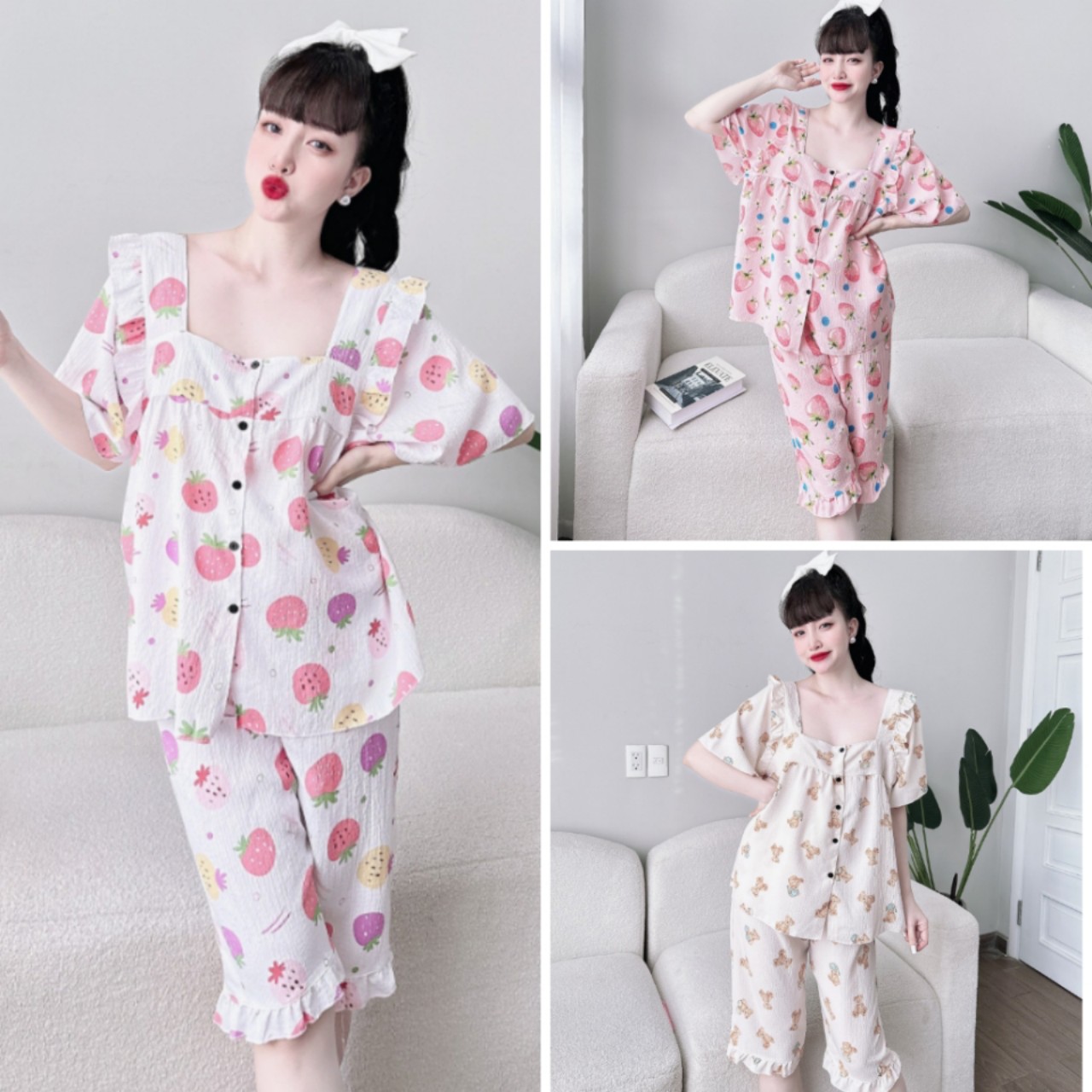 Đồ ngủ pijama lửng đũi xốp bigsize 50-100kg
