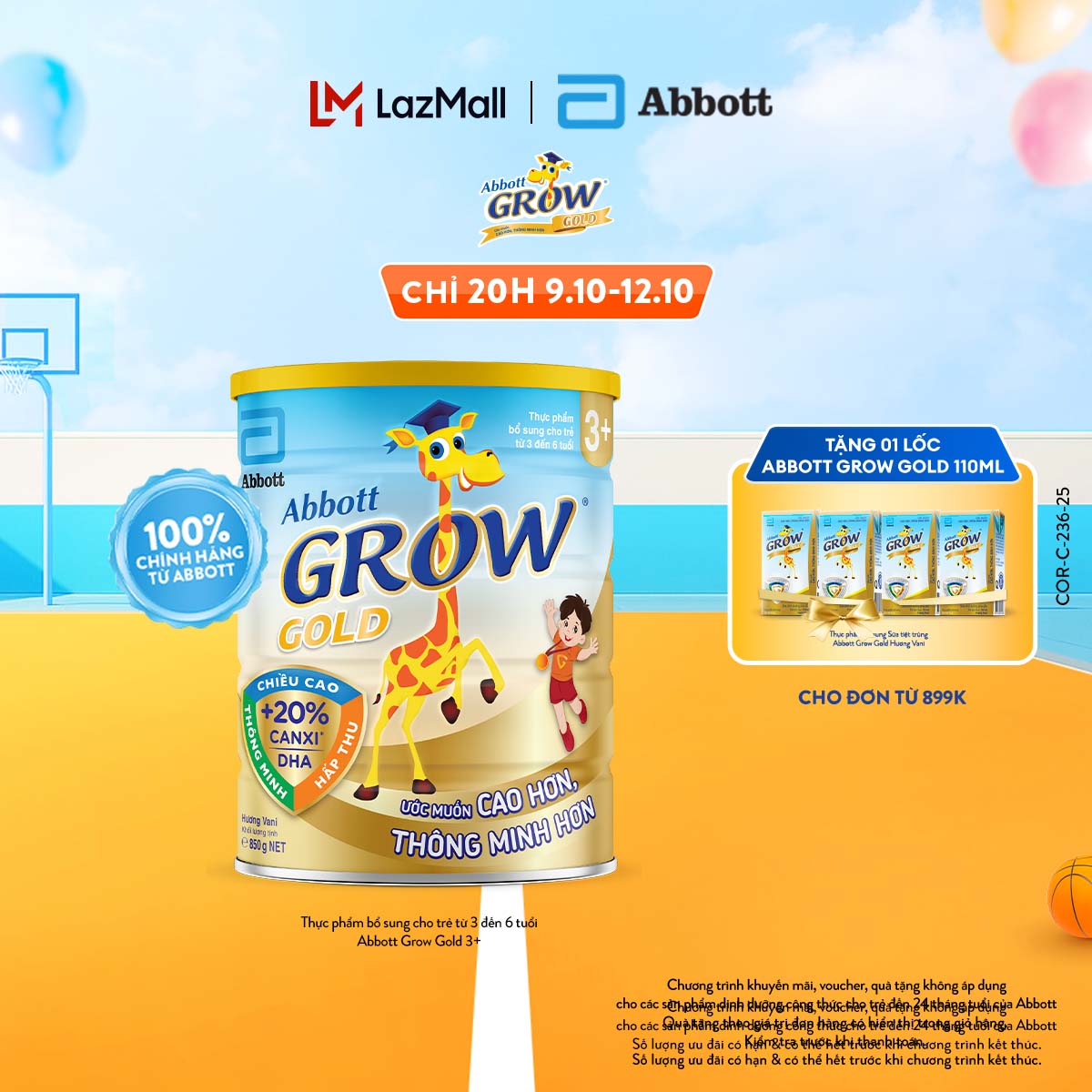 (CHỈ TỪ 20H 9-12.10 TẶNG QUÀ CHO ĐH 899K-SLCH) Lon sữa bột Abbott Grow 3+ 850g