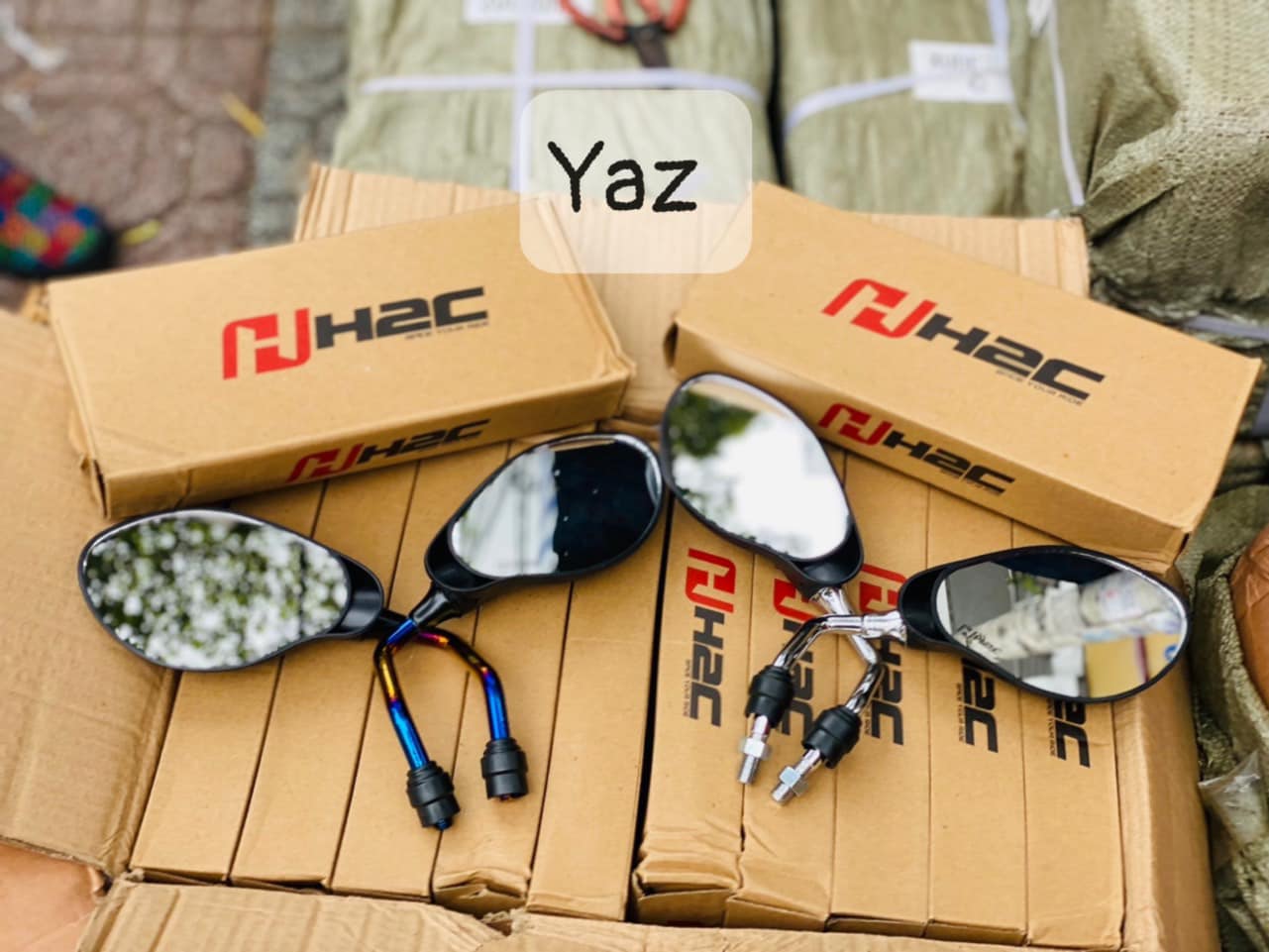 Gương xe máy kiểu Yaz gọng chân titan/inox/chân đen cao cấp H2C cặp trái phải (Gương chiếu hậu xe máy)