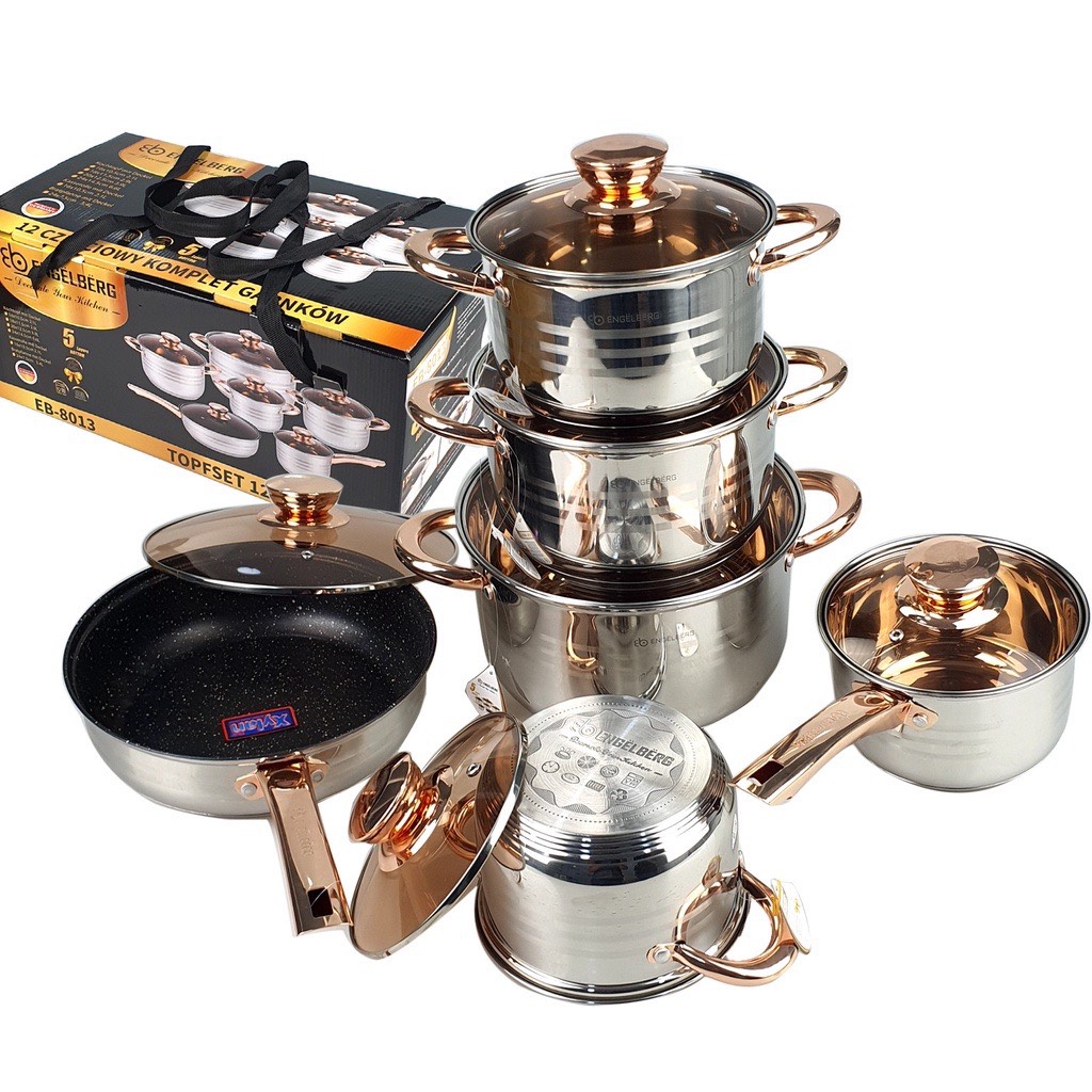 Bộ nồi angelberg inox 6 món 12 chi tiết nhập khẩu từ đức