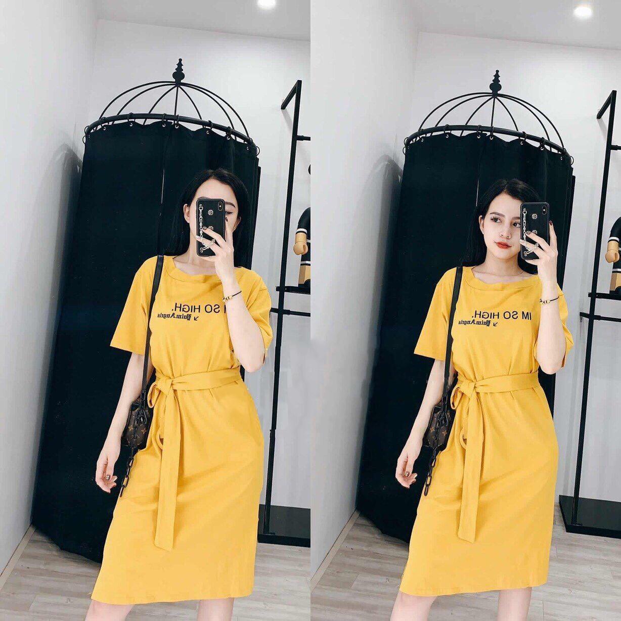 Đầm xòe lệch vai dây buộc nơ eo thờ trang pt shop