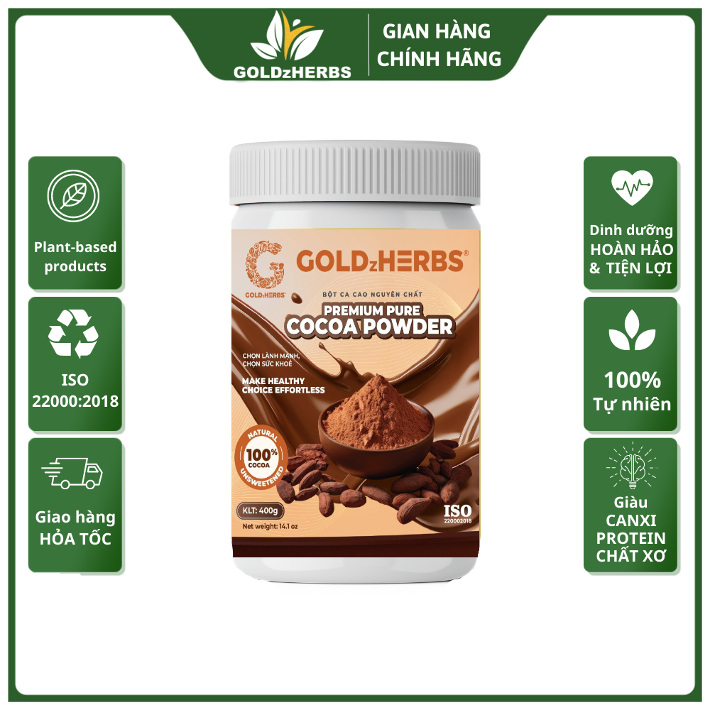 Bột Cacao Nguyên Chất GoldzHerbs 400g