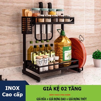 KỆ ĐỂ GIA VỊ NHÀ BẾP ĐA NĂNG INOX 100% PHỦ SƠN TĨNH ĐIÊN ĐEN- BẢO HÀNH CHÍNH HÃNG 3 NĂM