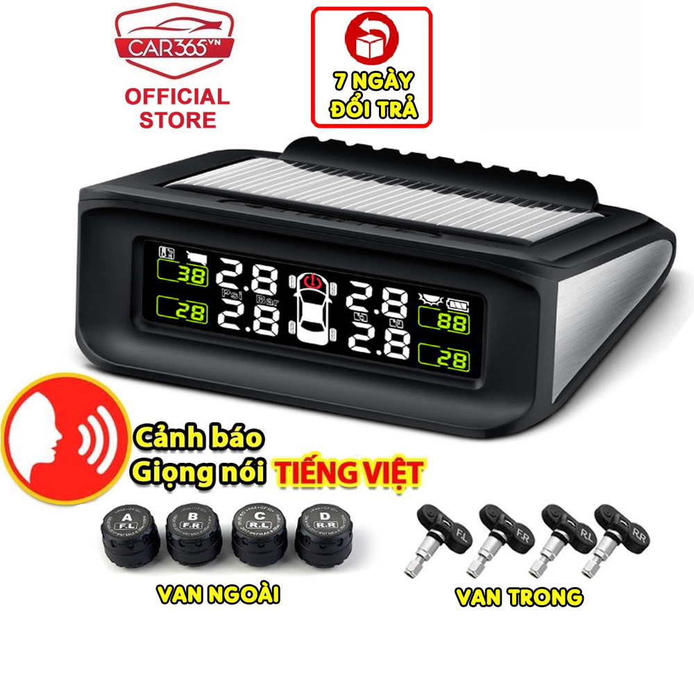 Cảm biến áp suất lốp ô tô xe hơi van ngoài CAR365, Máy đo áp suất lốp ô tô Sạc bằng năng lượng mặt trời hoặc cáp USB - Màn hình màu LCD, kết nối không dây tiện lợi