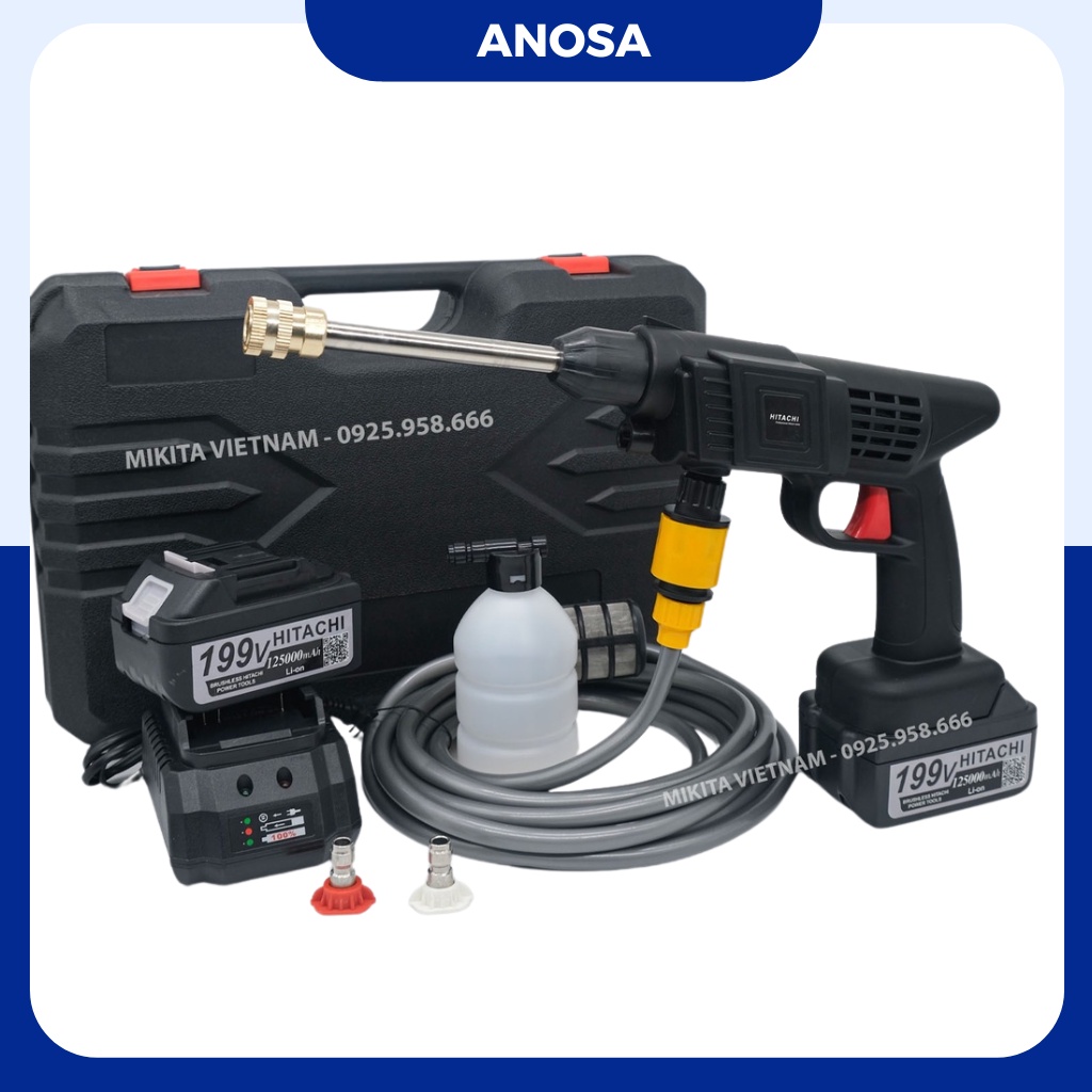 Máy rửa xe pin cầm tay Hitachi, máy rửa xe mini, dụng cụ làm vườn