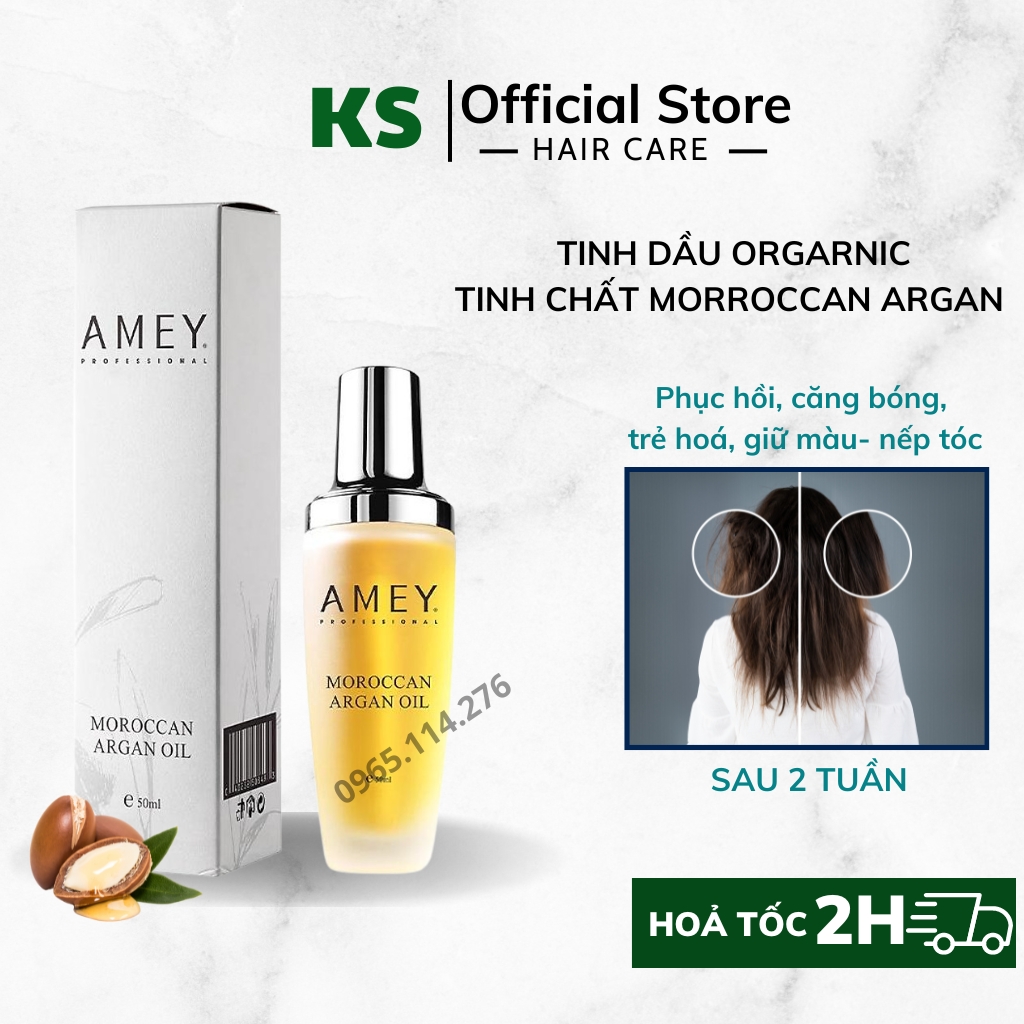 Tinh dầu dưỡng tóc, phục hồi tóc hư tổn siêu mềm mượt Organic AMEY 50Ml chăm sóc tóc khô xơ uốn nhuộm duỗi