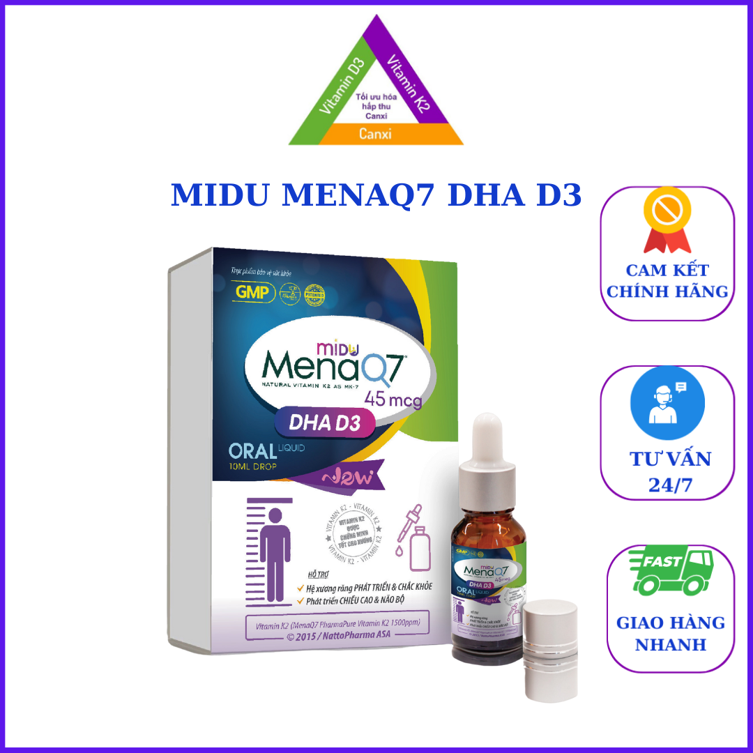 Midu menaq7 dha d3 độ tuổi từ 1-10 tuổi hỗ trợ phát triển chiều cao, thị lực và não bộ, hỗ trợ phòng còi xương ở trẻ