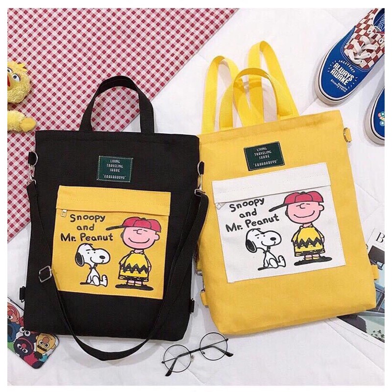 Túi tote thời trang kiểu mới chữ snoopy and mr peanut kèm logo living share