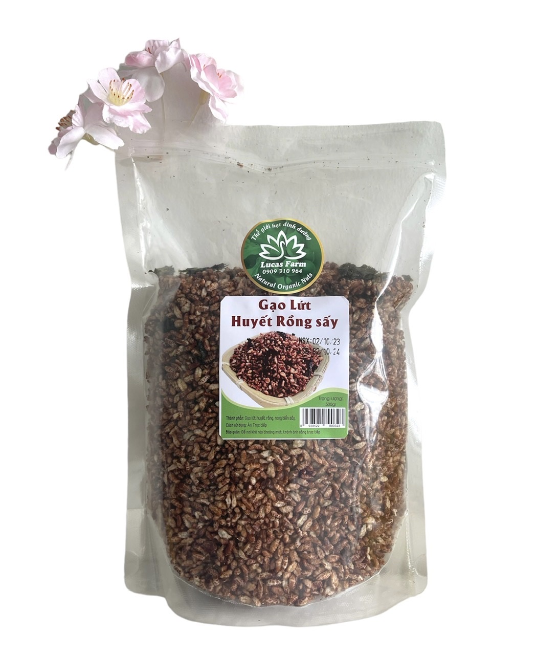 Gạo lứt sấy rong biển thuần chay không đường, hỗ trợ ăn kiêng giảm cân ăn chay, phù hợp cho người bị bệnh tiểu đường, Lucas Farm hạt dinh dưỡng, túi 500g