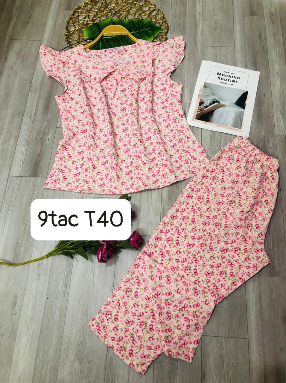Sét đồ bộ cổ sen quần 9 tấc tay cánh tiên , đồ bộ ngủ , đồ bộ lụa , đồ bộ lụa Hàn