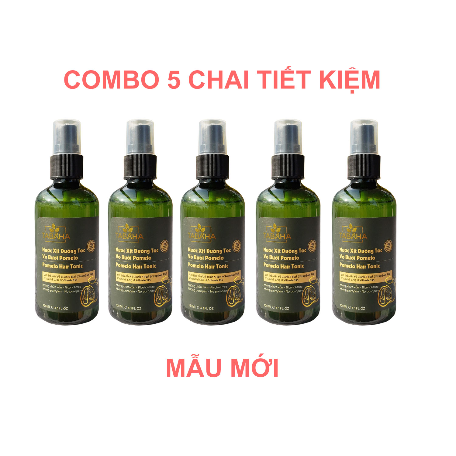 Bộ 5 chai xịt dưỡng tóc Tabaha Pomelo tinh dầu vỏ bưởi 120ml