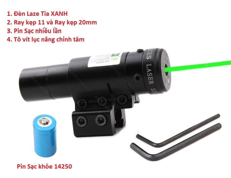 Đèn Laze Cao Cấp - Bút Lazer Chân 11 - 20 Tia XANH , Có Chỉnh Tâm, Kèm Đầy Đủ Phụ Kiện ( Màu Đen )