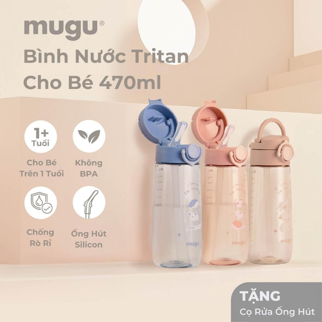 Bình Nước Tritan Cho Bé Tặng Kèm Cọ Rửa Ống Hút, Chống Rò Rỉ, Chống Đổ, Dễ Thương