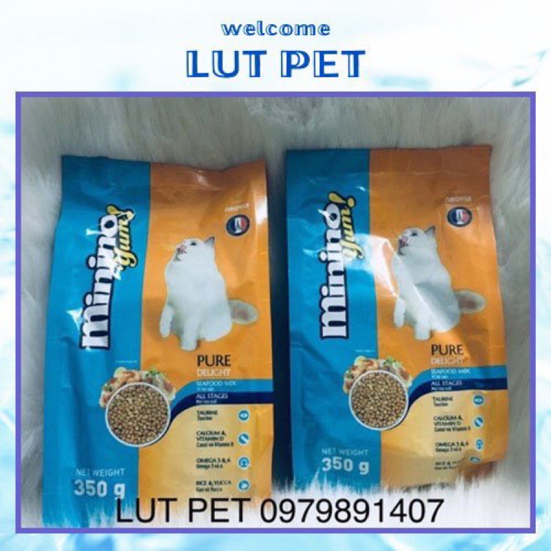 Thức ăn hạt khô Minino Yum cho mèo vị hải sản 350gr