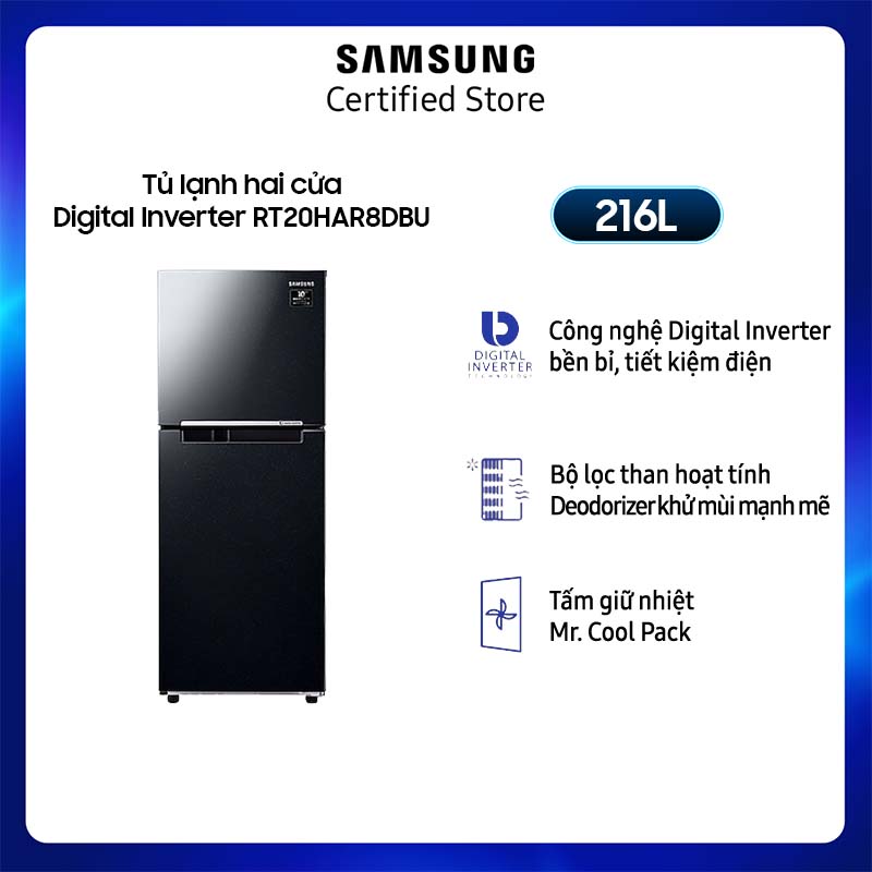 [KHÔNG COD][FreeSHIP + Lắp Toàn Quốc] Tủ lạnh Samsung hai cửa Digital Inverter 216L (RT20HAR8DBU)