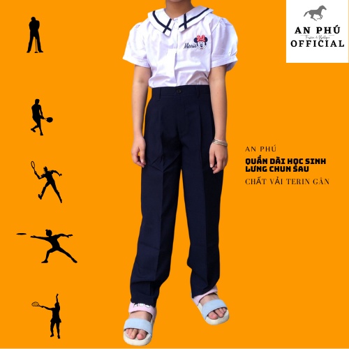 AP07- Quần tây học sinh lưng thun bé gái, bé trai XANH ĐEN cấp 1 cấp 2 Quần dài đồng phục học sinh
