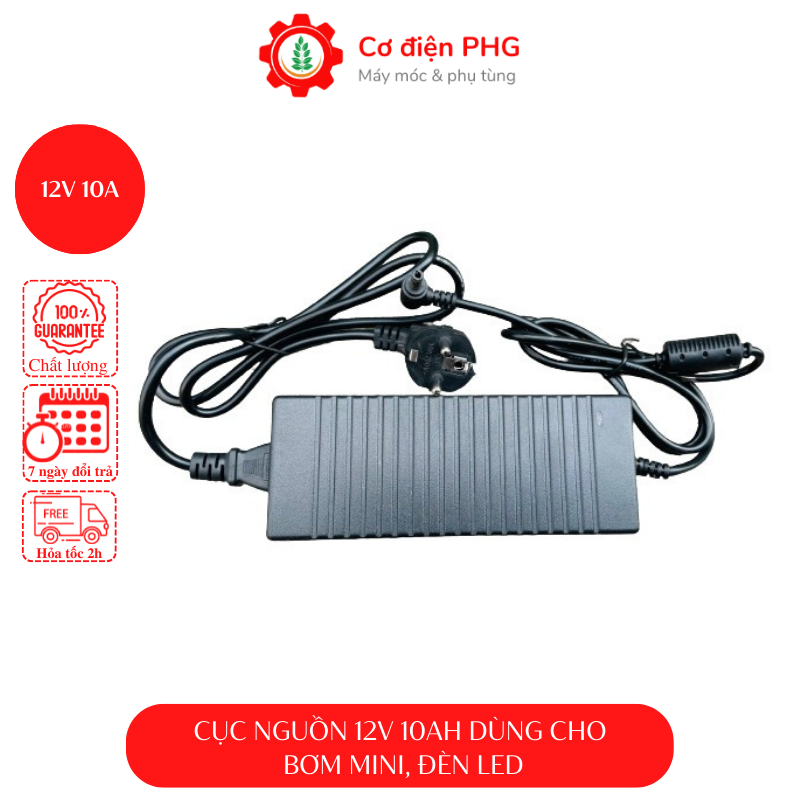 Nguồn ADAPTER 12V 10A dùng cho bơm mini, đèn led, camera.  Cho dòng điện ổn định. Tặng kèm Jack cái. Bảo hành 6 tháng