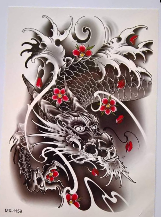 hình xăm dán cá chép hóa rồng