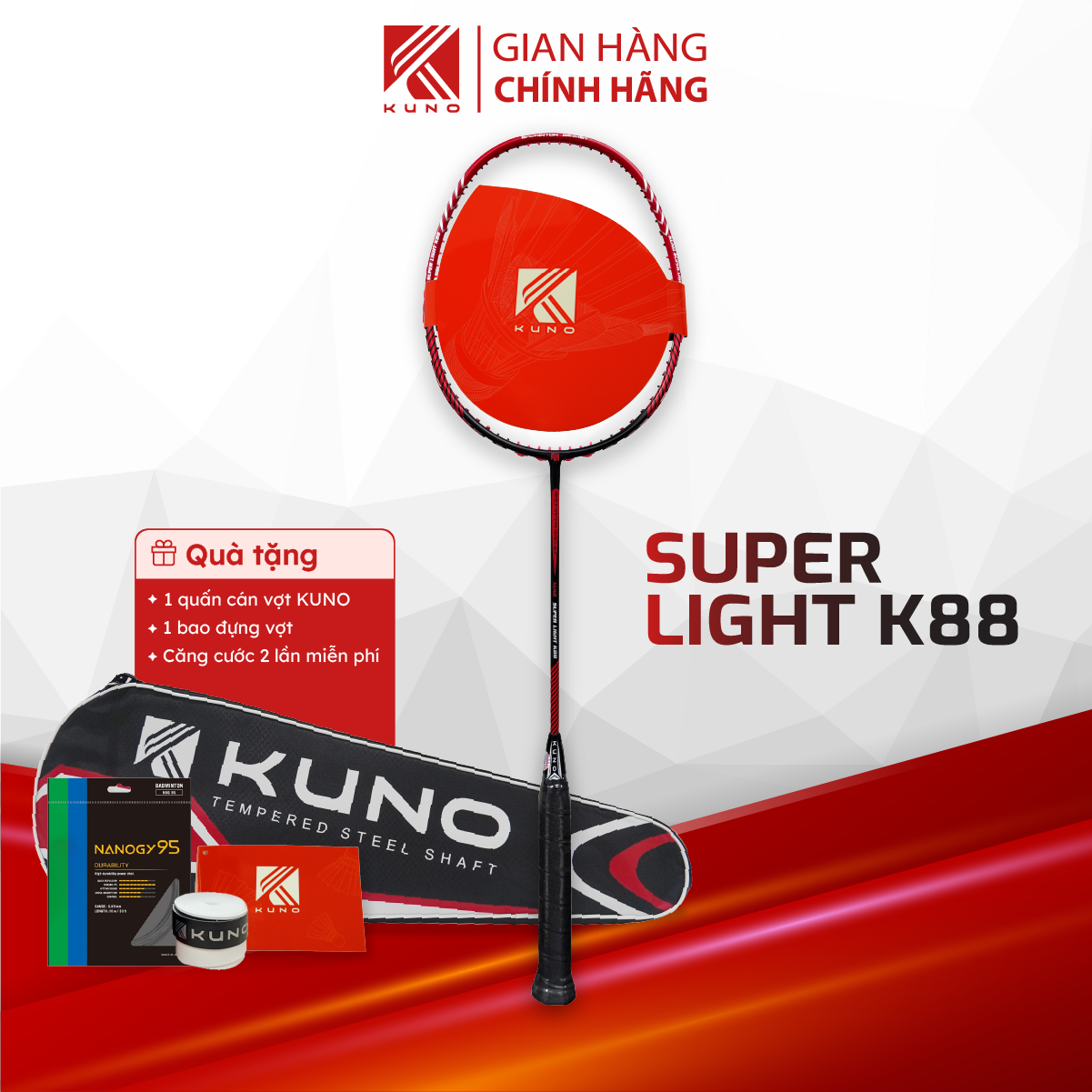  Vợt Cầu Lông Kuno Super Light K88 6U Thân Carbon Công Thủ Toàn Diện Căng Sẵn 11Kg 