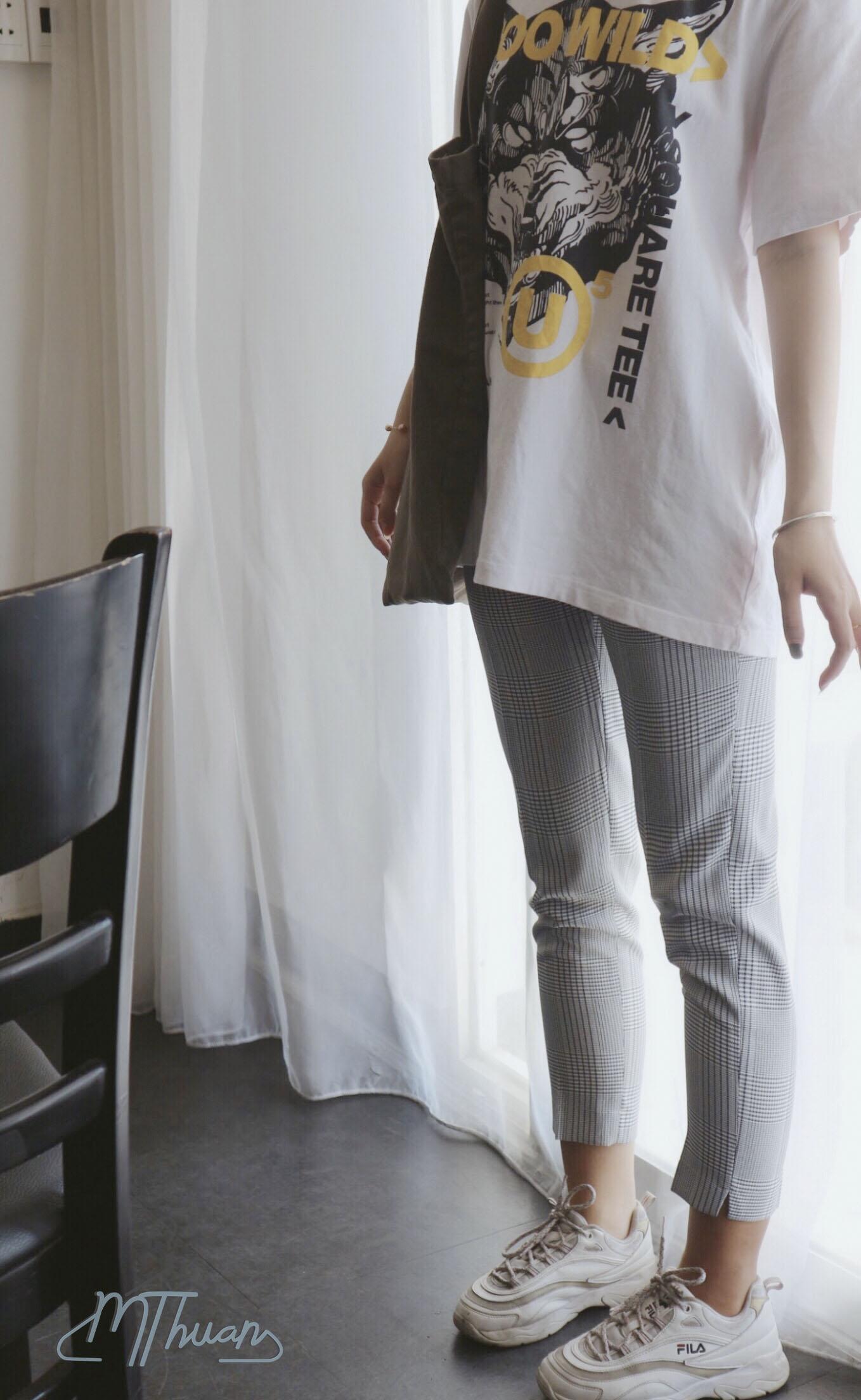 Quần tây caro trắng đen nữ