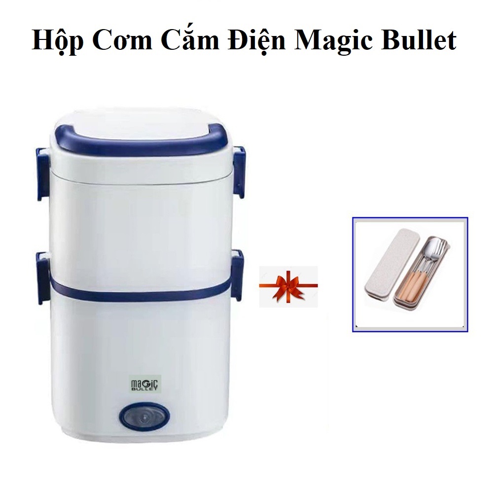 Hộp đựng cơm hâm nóng magic bullet ruột inox 304 cắm điện 2 tầng công suất 200w – cà men ủ cơm đi làm nấu chín thức ăn. tặng kèm 1 set muỗng, đũa, nỉa mang đi ăn dễ dàng, tiện lợi.