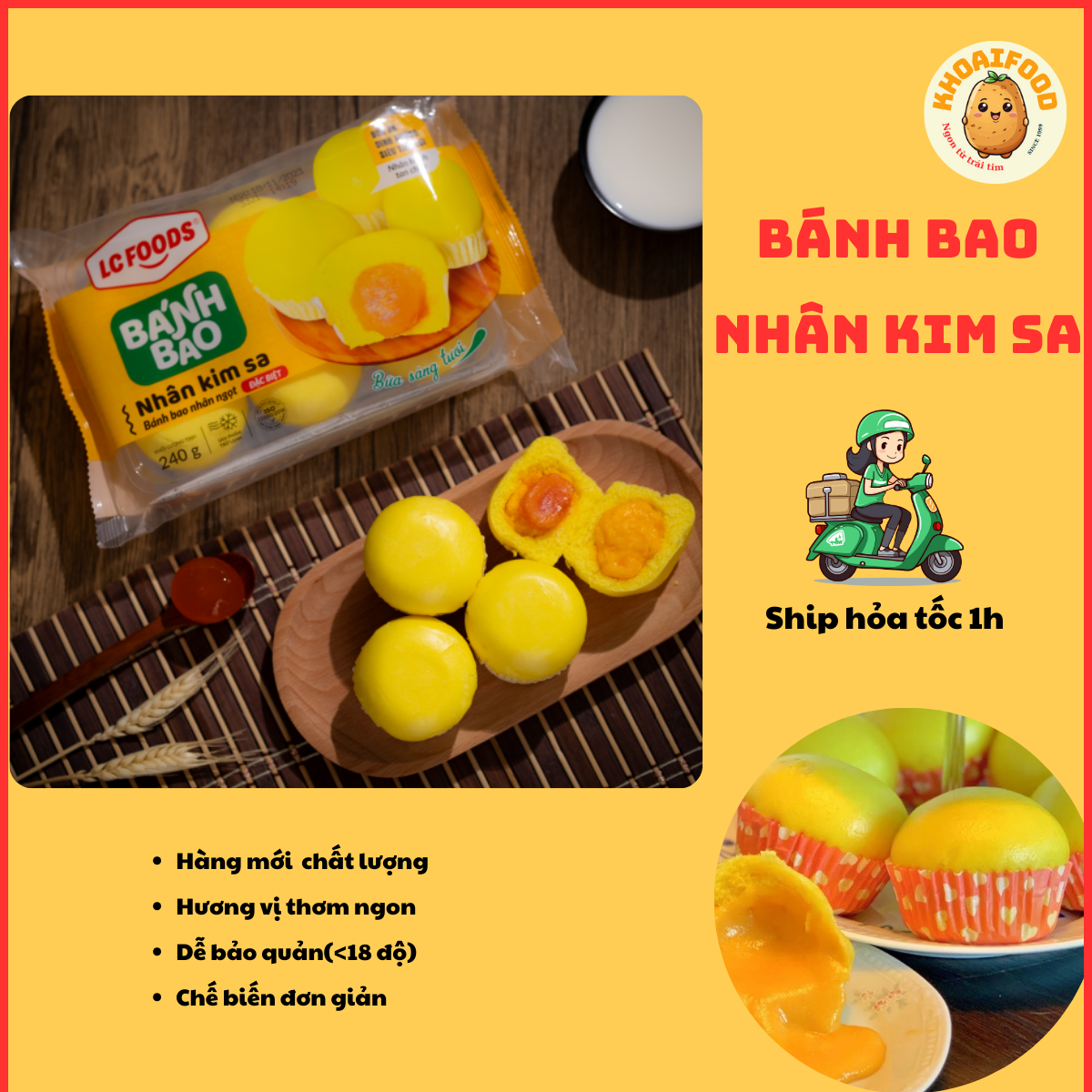 Bánh bao nhân kim sa béo ngậy, thơm ngon ( gói 240g)