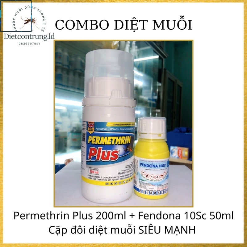 Combo 2 chai diệt muỗi : PERMETHRIN PLUS 200ml + FENDONA 10Sc 50ml .