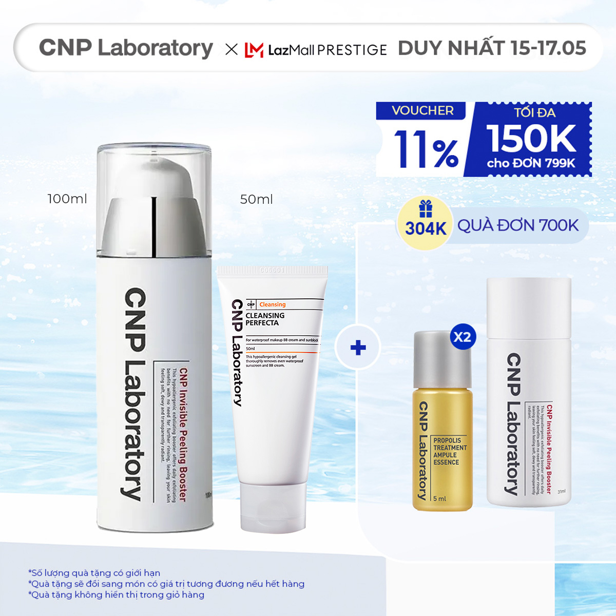 Bộ đôi tẩy trang và làm sạch tế bào chết CNP Laboratory Invisible Peeling Booster and Cleansing Perfecta 150ml