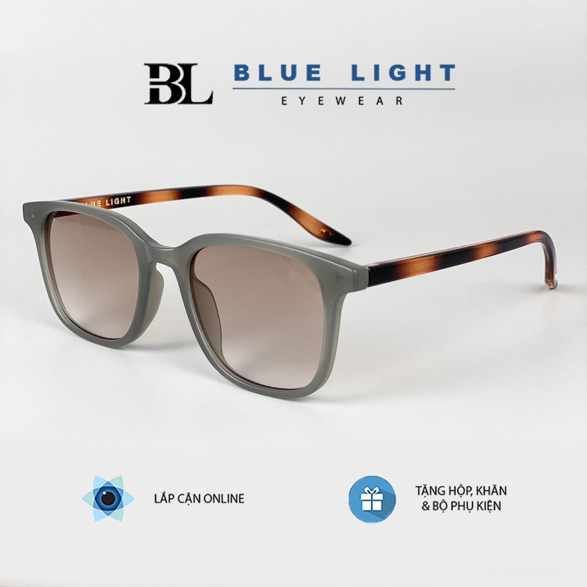 BLUE LIGHT - Kính Râm, Kính Mát Nam Nữ BLUE LIGHT, Mắt Vuông Nhỏ, Gọng Nhựa Dẻo Nhẹ, Đồi Mồi, Mắt Màu Trà Nhạt, Chống Tia UV