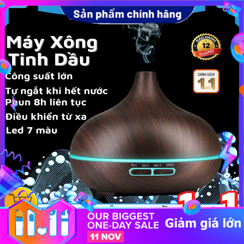 Máy xông tinh dầu tuylip 550ml khuếch tán tinh dầu siêu âm kèm điều khiển - Fc Min