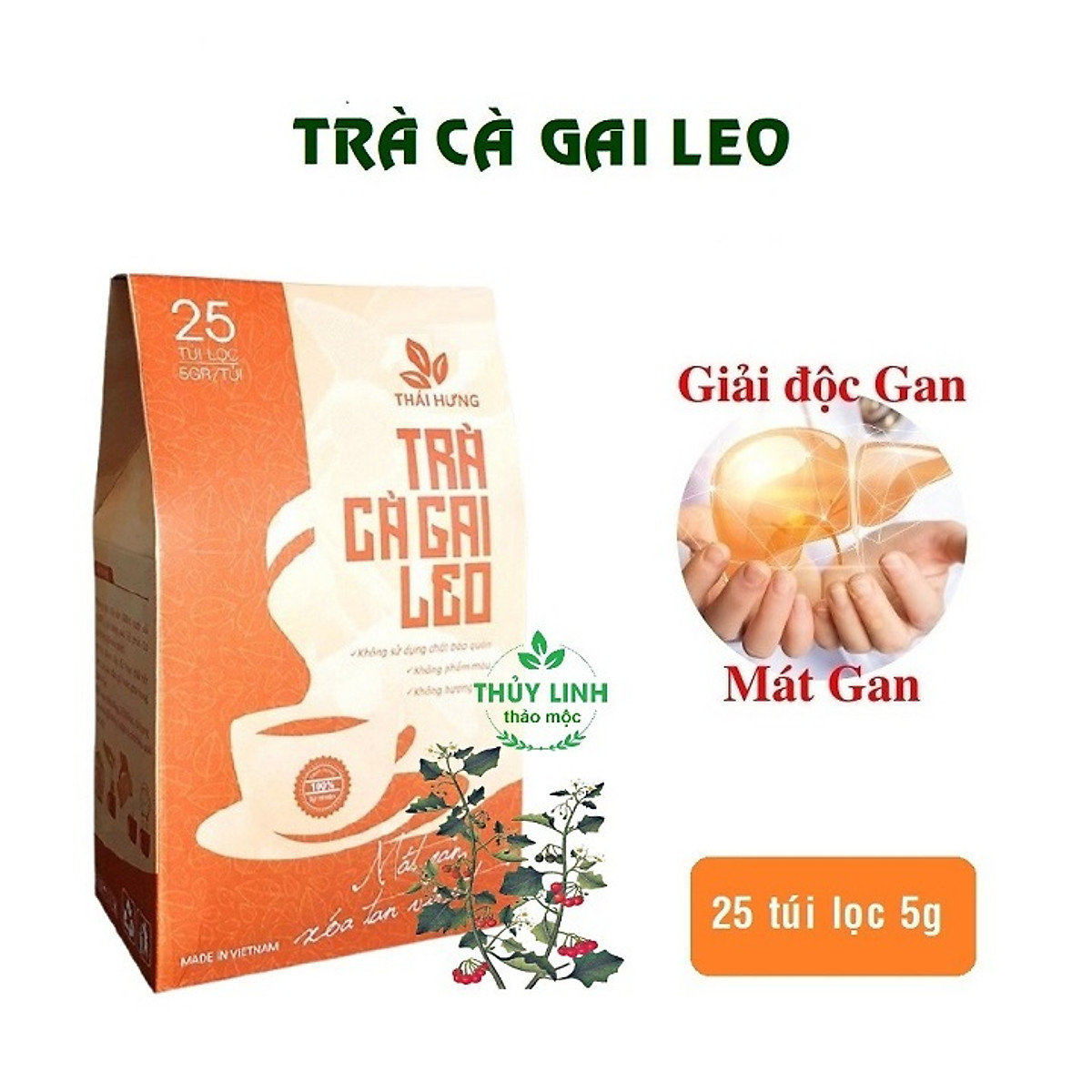 Trà cà gai leo thái hưng - thải độc gan, mát gan, giải rượu - hộp 25 túi lọc 5g
