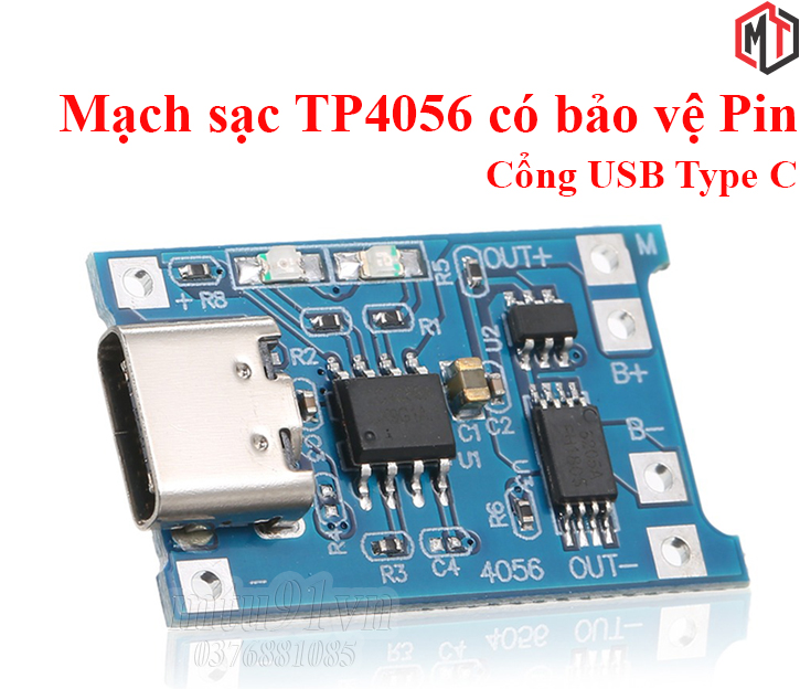 Mạch Sạc Pin Lithium - Li-ion - 18650 TP4056 Có Bảo Vệ Pin Cổng USB TYPE-C
