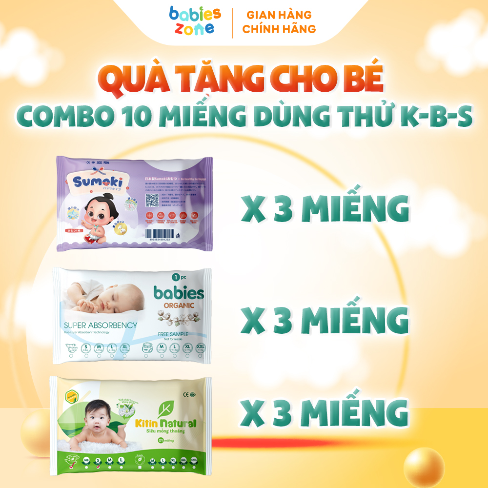 Bộ 10 miếng dùng thử Kitin Natural, Babies Organic và Sumoki cùng size cho bé khi mua Tã Bebeboo