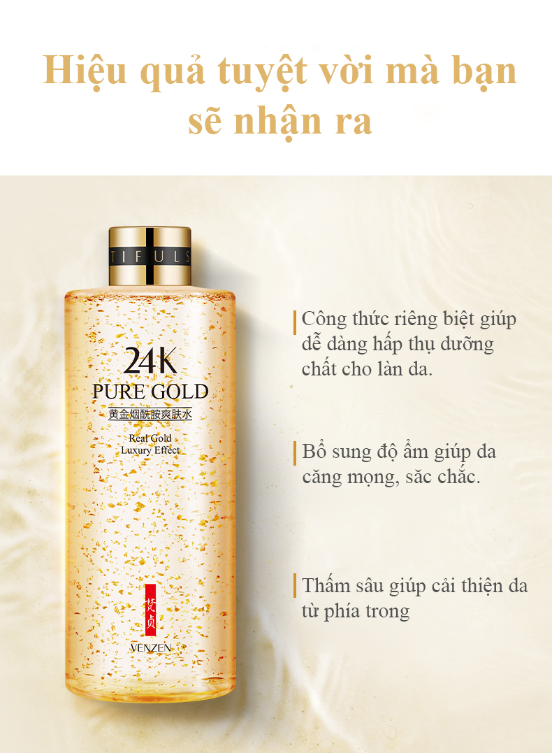 Toner nước cân bằng tinh chất gold 24k venzen chai 300ml. toner nội địa trung cao cấp.