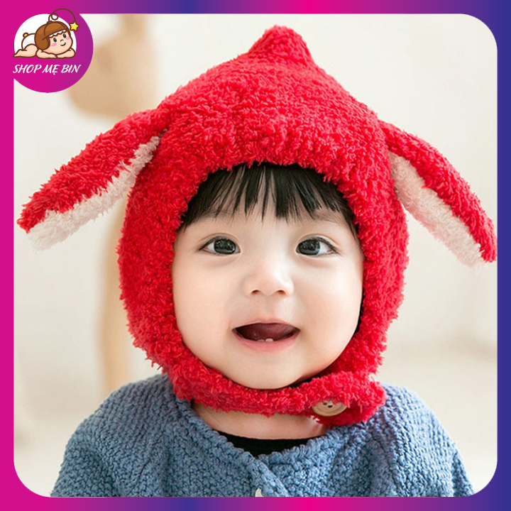 Mũ len cho bé gái, bé trai – Nón len lông cừu cho bé chùm kín tai, mũ có tai thỏ cực kì dễ thương