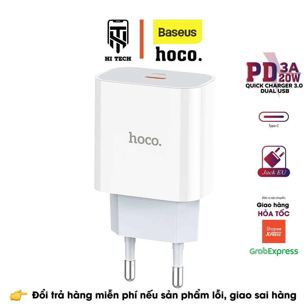 Củ sạc nhanh PD3.0 20W Hoco C76A Plus chân Tròn, hỗ trợ sạc siêu nhanh 1 cổng type-c, phích cắm tiêu chuẩn EU.